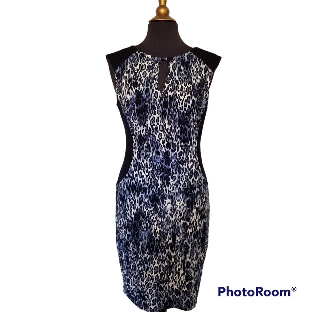 Cache Dress Blue Black Animal Print Size Medium Stretch